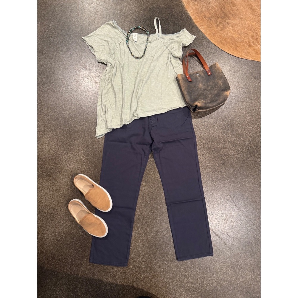 NWT Navy Blue Straight Leg Casual Linen Flax Everyday Pants Women's Size 28